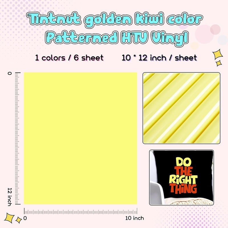 Tintnut Golden Kiwi Color Heat Transfer Vinyl -6 Sheets 12"x10" Bright Color Iron on Vinyl for T-Shirts Clothing Bags HTV Vinyl for All Cutting Machine - Image 2